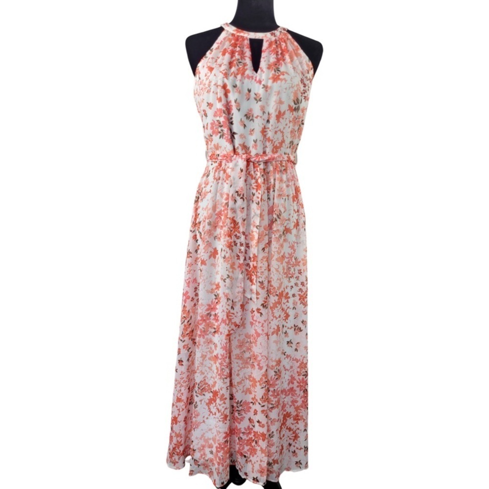 ✅ NWT DKNY white floral print sleeveless midi keyhole dress size 4